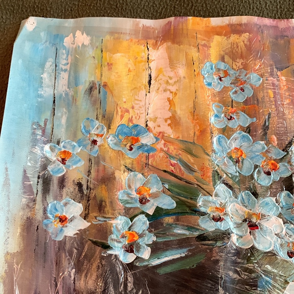 Gorgeous blue floral original oil painting. Approximately 19” x 15” - Picture 2 of 5